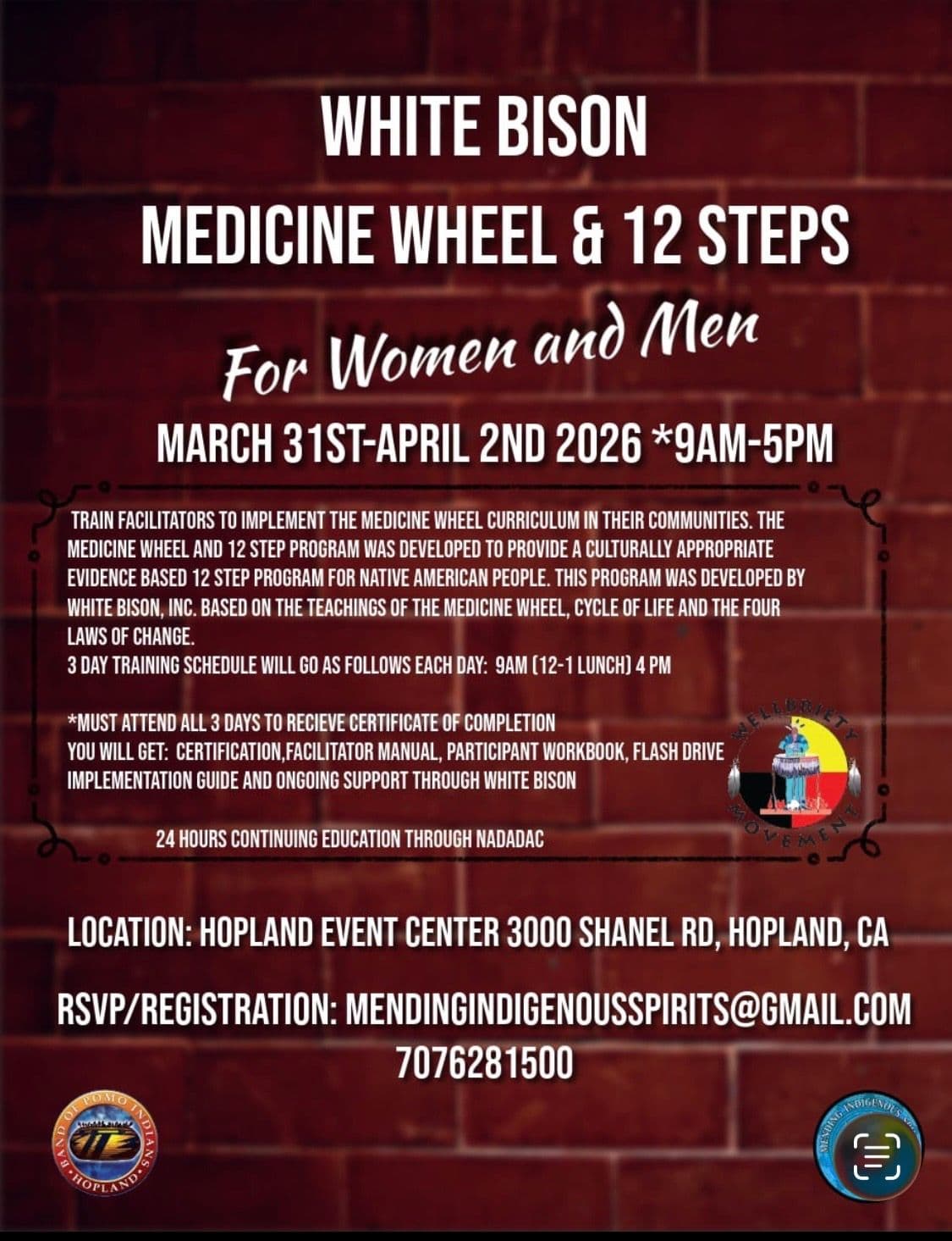 White Bison Medicine Wheel and 12 Steps flyer